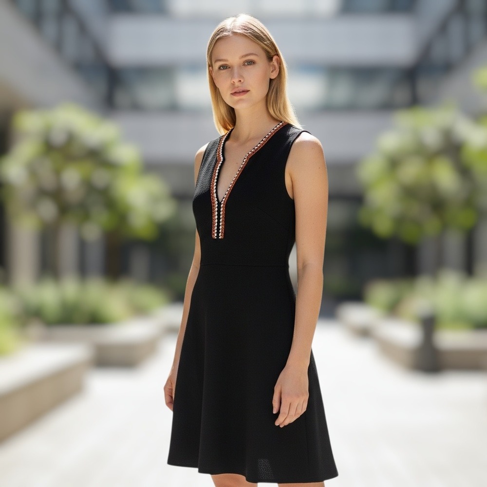 Sandro‎ Paris Runaway Black Dress Crochet Trim Sleeveless Fit & Flare (Est. M)